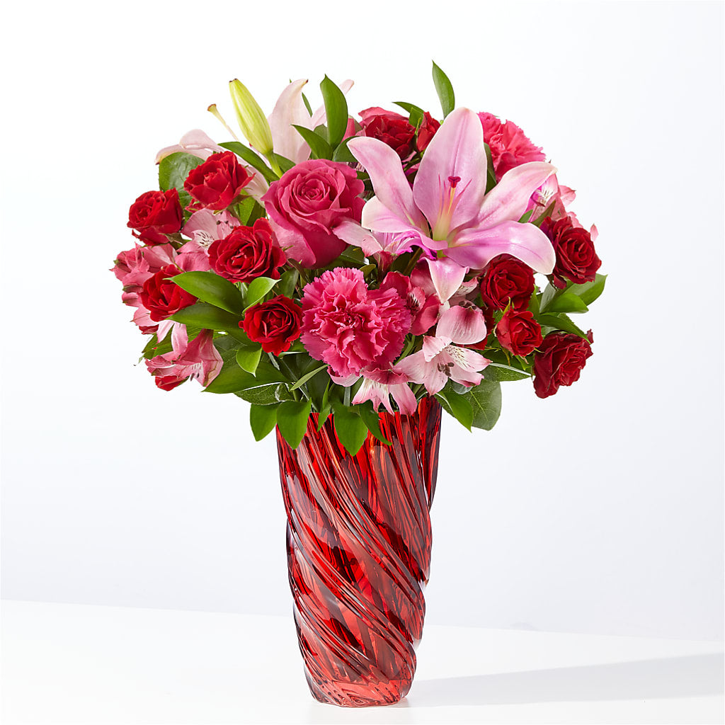 In Love Bouquet with Luxe Swirl Vase – Vincent Fleuriste, Sainte-julie PQ